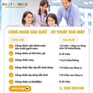 Job ngon Tháng 9 - Công nhân sản xuất - Kỹ thuật nhà máy